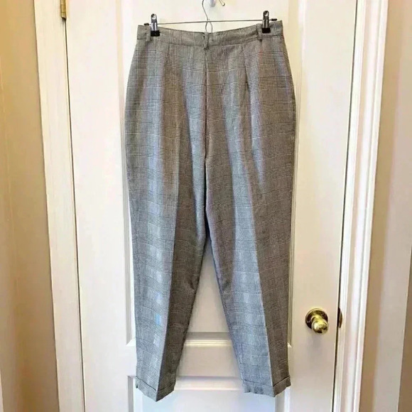 Vintage High Waisted Pleated Trouser Pants  Black White Glen Plaid 12 Petite - Picture 4 of 16